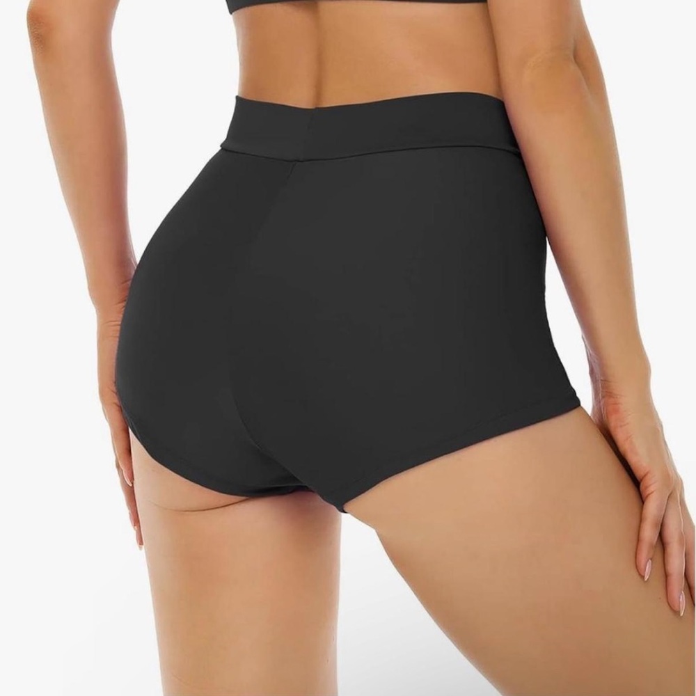 High-Waist Black Swim Boyshorts - Sleek Coverage - Picture 2 of 5